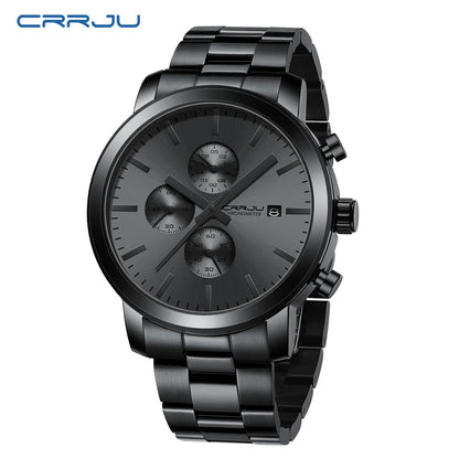 Montre pour homme CRRJU – Chronographe en acier inoxydable, étanche, avec affichage de la date, mouvement à quartz analogique, style élégant et professionnel