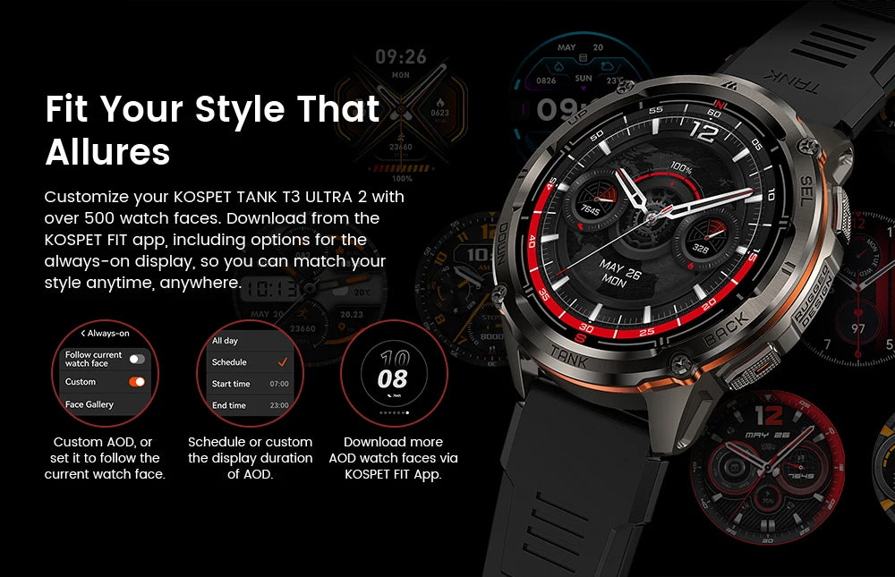 KOSPET TANK T3 Ultra 2 GPS Smart Watch for Men Bluetooth Call 5ATM IP69K Waterproof Men's Watch Stainless Steel Health Monitor