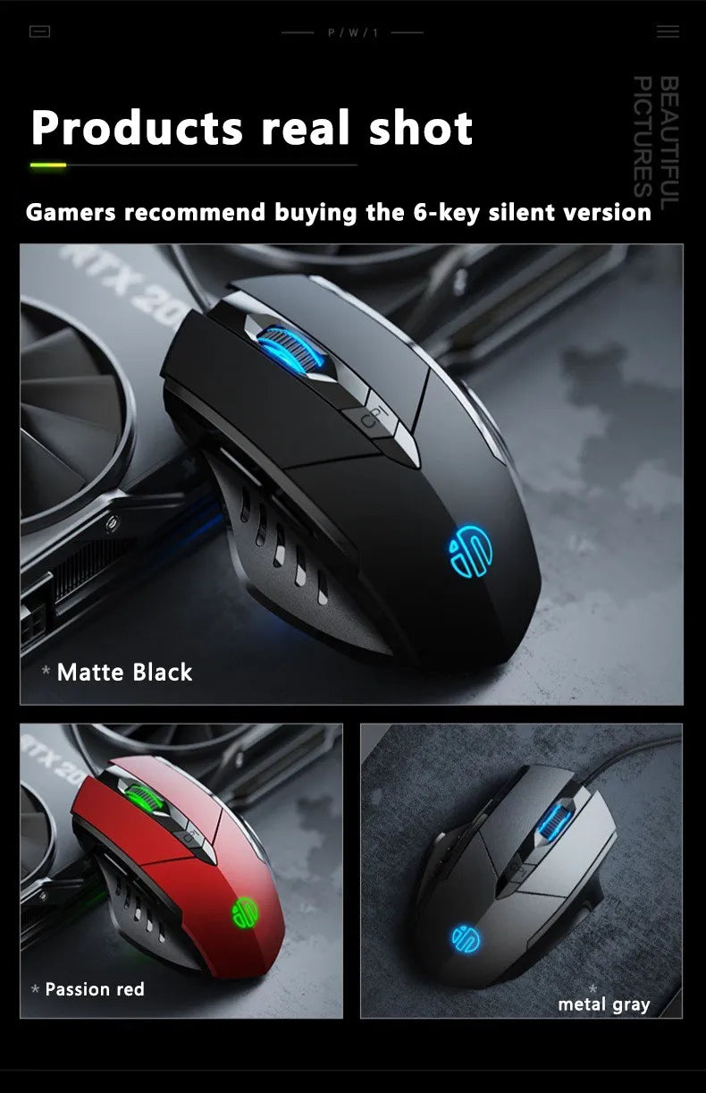 Inphic W1 Wired Gaming Mouse USB Esports Mouse with Adjustable DPI, Programmable Macro Buttons, Silent Click Office & Gaming Mouse