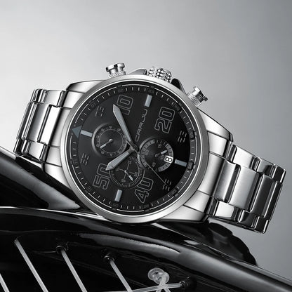 Pánske hodinky CRRJU – luxusný chronograf, veľký ciferník, nerezová oceľ, vodotesné, s ukazovateľom dátumu