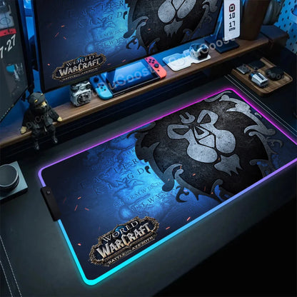 RGB Mouse Pad Game World Of Warcraft Large Table Pad Computer Accessories XXL Laptop Antislip Keyboard Pad LED Backlight Deskmat