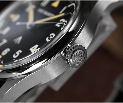 San Martin 36mm Men Pilot Watch VH31 Mechaquartz Movement Sweep Second Quartz Series Simple Style Nylon Strap 10 Bar Luminous