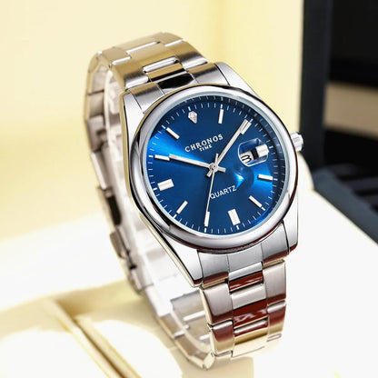 CHRONOS herenpolshorloge – Luxemerk, waterdicht, verlicht, met datumweergave, van roestvrij staal, met quartz-uurwerk.