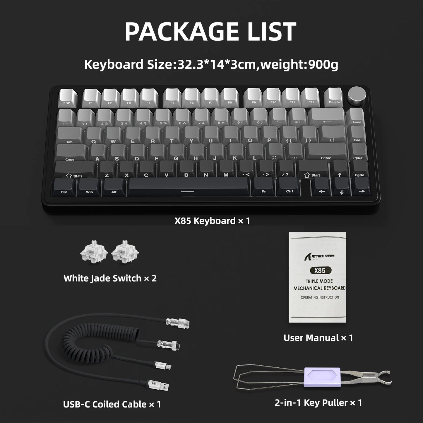 Teclado mecánico ATTACK SHARK X85 Tri-mode Gasket 75% con perilla CNC, acolchado de 5 capas, hot-swappable, retroiluminación RGB y NKRO