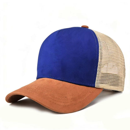 Vasaros tinklinė beisbolo kepurė moterims ir vyrams, vienspalvė suede kepurė su emblema, „snapback“ stiliaus kepurė, kasdienė, kvėpuojanti, unisex, gatvės stiliaus, hip-hopo ir „trucker“ stiliaus kepurės