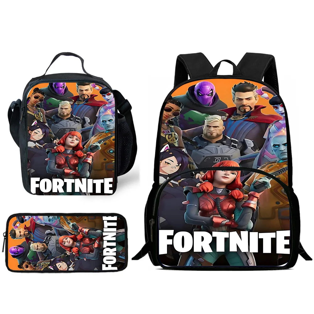 Mochilas Infantis de Design Gaming F-FortniteS com Lancheira e Estojo, Mochilas Escolares de Grande Capacidade para Meninos e Meninas, Melhor Presente