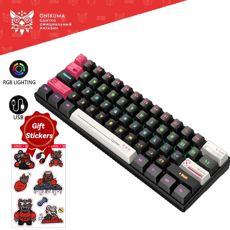 ONIKUMA G55 Mechanical Gaming Keyboard 61 Keys Layout RGB Customized Wired Colorful LED Backlit Keyboard for Compute Laptop PC