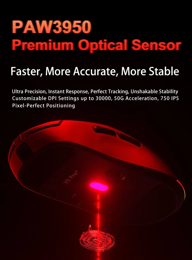 Aula V9 Ultra безжична e-sports гейминг мишка Double 8k 3mode PAW 3950 8k 55g, лека ергономична мишка, персонализиран аксесоар за PC