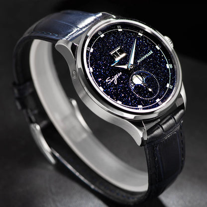 Sugess Moonphase Watch of Men 40mm Automatic Mechanical Wristwatches Origin ST2528 Movement Stainless Steel Blue Sandstone Dials