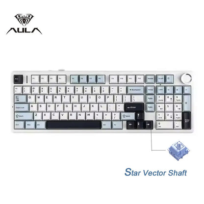 Tastiera meccanica gaming AULA F99PRO 99 tasti, tri-mode wireless, hot-swappable, struttura gasket, tastiera personalizzabile con manopola multimediale