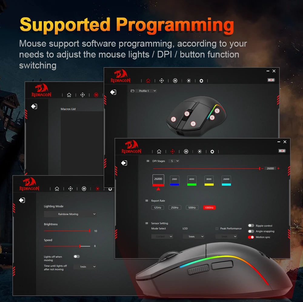 REDRAGON DEICIDE M816 PRO RGB USB mit Bluetooth-Unterstützung, 2.4G kabellose Gaming-Maus, 26000 DPI, 6 Tasten für Gamer, kabelgebundene Computermaus