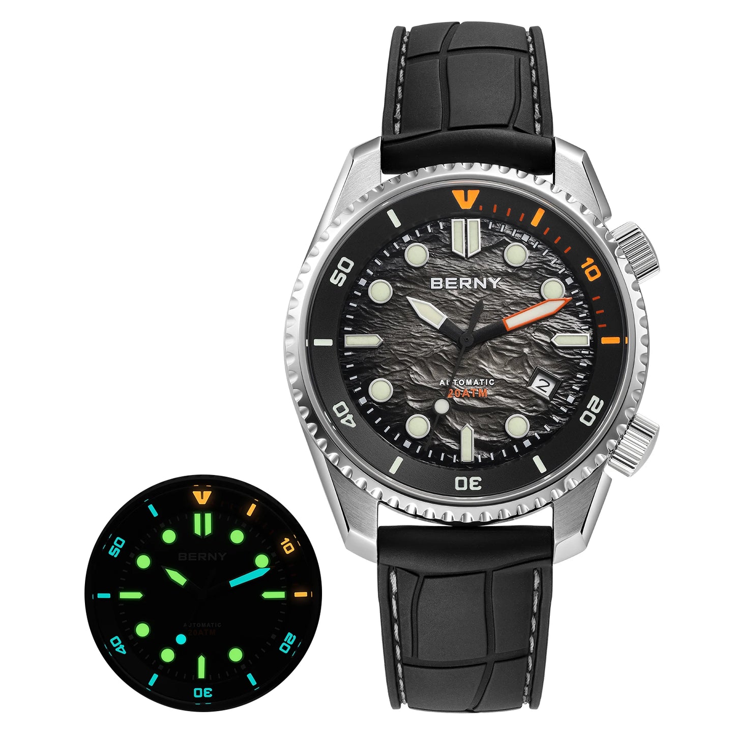 BERNY Diver Automatic Watches Men's Luxury Sapphire 316L Stainless Steel Mechanical Watch 42MM 200M Waterproof Diving Men's Watch