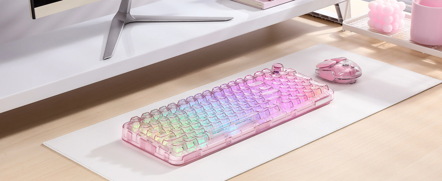 YUNZII X98 Pink QMK/VIA Wireless Transparent RGB Keyboard, Hot-Swap Gasket Mechanical Gaming Keyboard, Pre-lubed Knob Keyboard