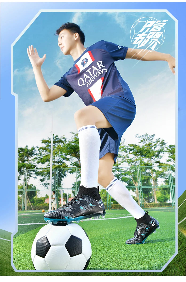 Genuine Double Star Men's High-Top AG Long Stud Football Boots, Professional Match and Training Shoes for Teenagers and Adults