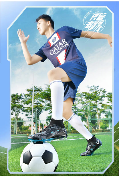 Genuine Double Star Men's High-Top AG Long Stud Football Boots, Professional Match and Training Shoes for Teenagers and Adults