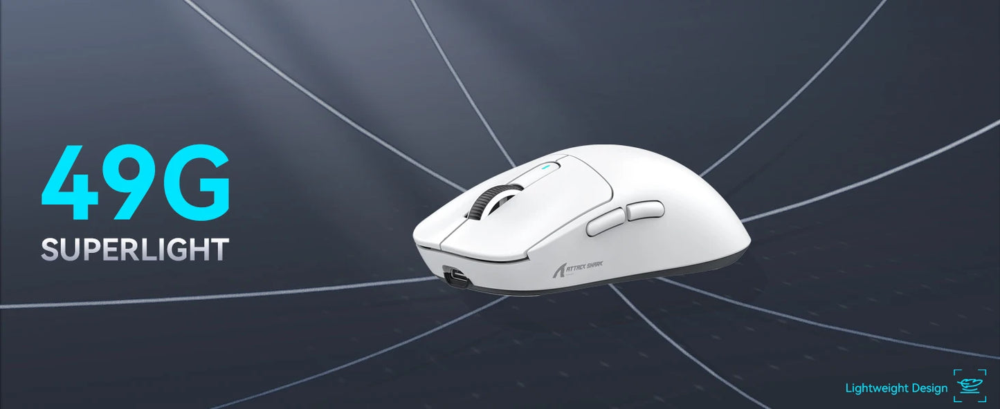ATTACK SHARK X3 trådlös gamingmus, 49g ergonomisk PC-mus, trippellägen, PAW3395 26K DPI optisk sensor, programmerbara knappar