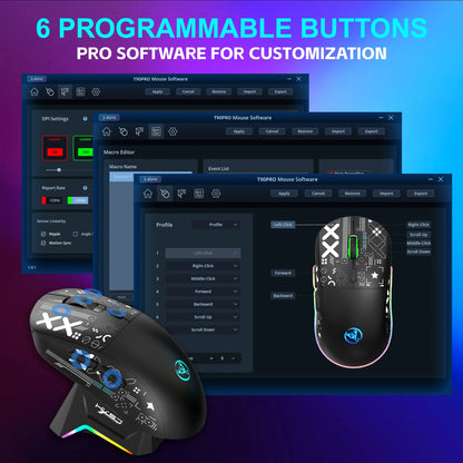 RGB Wireless Gaming Mouse With Charging Dock 3-Mode Connection Silent Buttons Long-Lasting Rechargeable Battery for PC Laptop