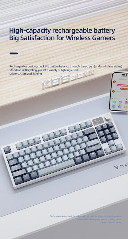 ATTACK SHARK K86 Mechanical Keyboard with Metal Knob, TFT Smart Color Screen, 87-key Layout, RGB Lighting, and Three-mode Connection
