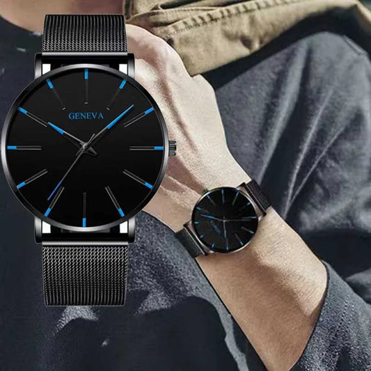 Men’s watch – Luxury quartz watch, casual style, slim, steel mesh strap, water-resistant, sporty model