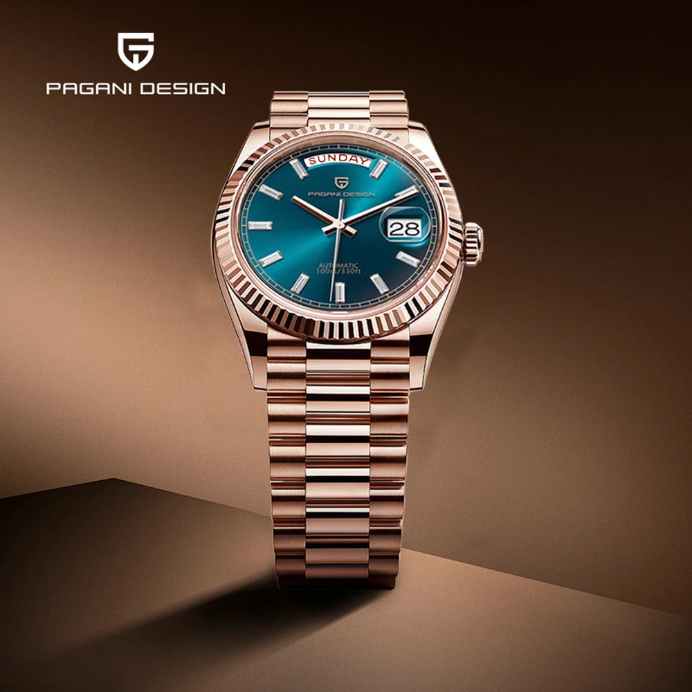 Relógio PAGANI DESIGN DD40 para homem – Modelo em ouro rosa, relógio de pulso mecânico de luxo, movimento automático, vidro de safira com tratamento antirreflexo, estanque