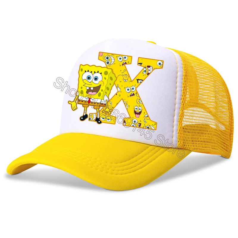 Spongebob-baseballkasketter til børn – kawaii-tegneserie med bogstaver – afslappet solhat til børn – justerbar kasket med skygge – fødselsdagsgaver