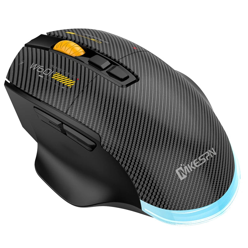 Mouse gaming tri-mode 12800DPI 2.4G Wireless Bluetooth cablato in fibra di carbonio, pulsante silenzioso, programmazione macro, 500mAh, 7 tasti