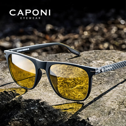 CAPONI Night Vision herresolbriller – originale designerbriller i kulfiber, gule solbriller, fotokromatiske briller BSYS24716