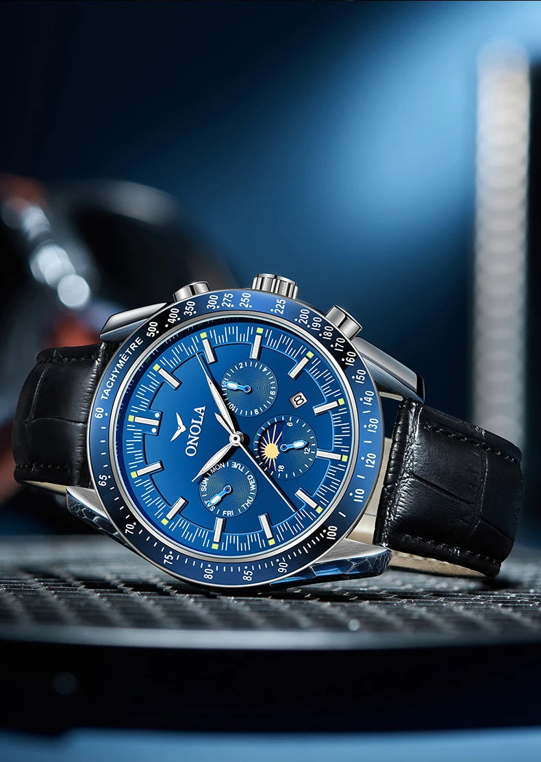 Montre mécanique pour homme ONOLA – Montre automatique de luxe au style décontracté, avec bracelet en cuir et cadran ajouré