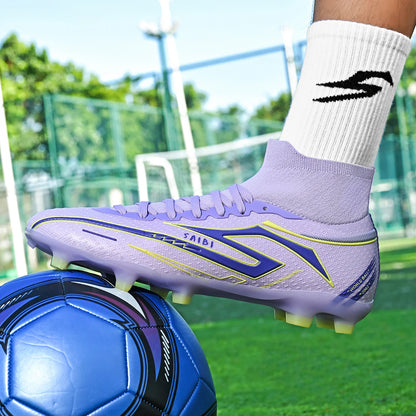 Chaussures de football AG/FG pour enfants et jeunes, chaussures d'entraînement, tige en tissu PU, semelle en TPU, antidérapantes, résistantes à l'usure, pour terrain de sport en herbe naturelle