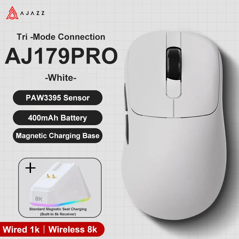 AJAZZ AJ179 PRO Wireless Gaming Mouse PAW3395, 26000 DPI Lightweight RGB Gaming Mouse with Charging Dock, Tri-Mode Ergonomic Mouse for PC & Laptop