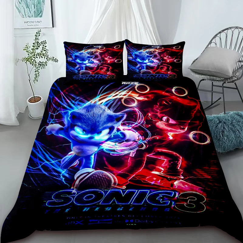 H-Hedgehog S-SonicES 3 Duvet Cover Set, Soft-Washed Cotton Bedding, Comfortable Summer Bedding for Student Dorms and Home