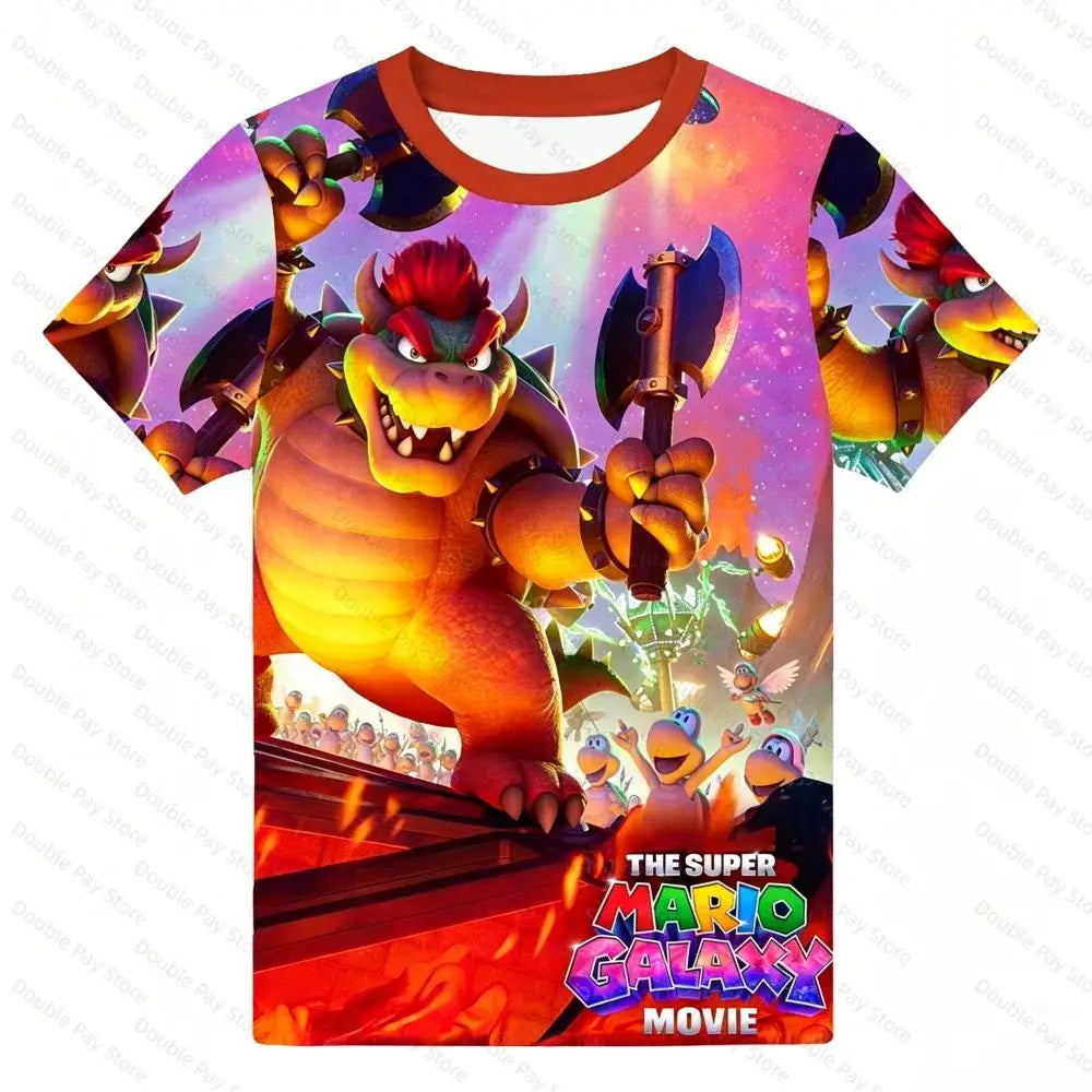 Japanese-Style Mario 3D Print T-Shirt for Kids & Adults, Multiple Designs Available, Casual Streetwear Short Sleeve Top