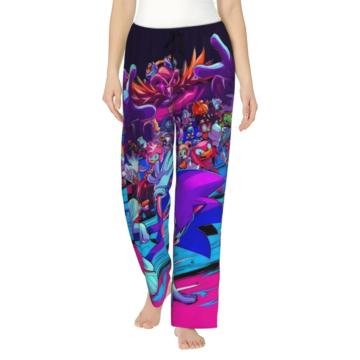 Custom Printed Womens Soniced Pajama Pants Hedgehog Game Sleepwear Sleep Lounge Bottoms with Pockets