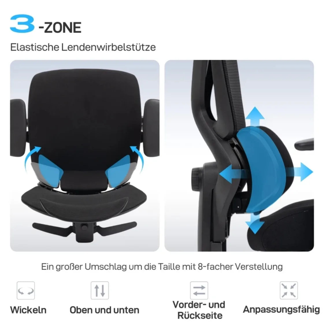 Ergonomic Office Chair with Wheels, Mesh, Lumbar Support, Armrests & Adjustable Headrest