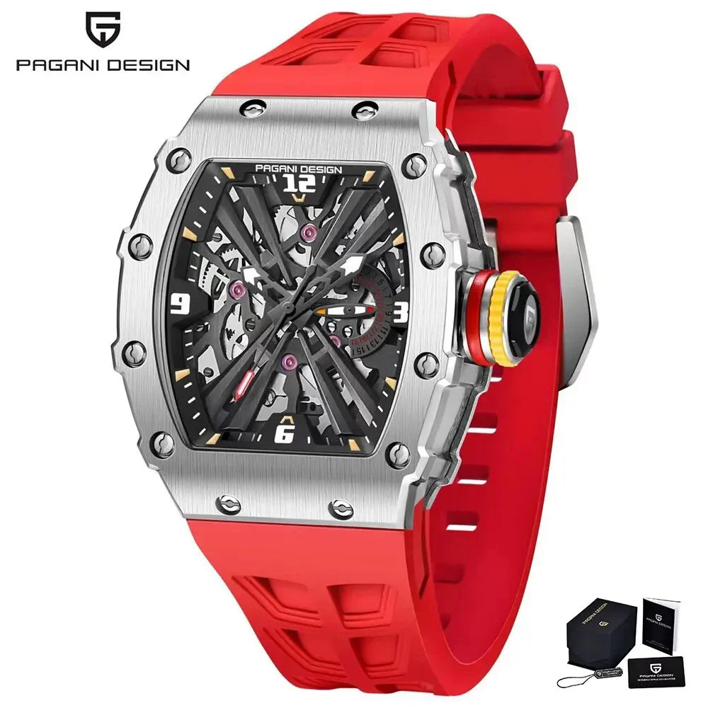 PAGANI DESIGN 42 MM Men's Skeleton Quartz Watch Japan VH65 Sapphire Glass Stainless Steel 50M Waterproof Wristwatches PD1738 New