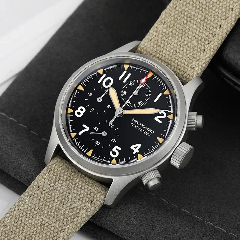 Reloj cronógrafo de cuarzo Militado VK61 VK67, 39 mm, caja de acero inoxidable 316L, 3 esferas, resistente al agua 100M, reloj militar multifunción