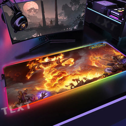 World Of Warcraft RGB Mousepad Large Gaming Mousepads Luminous Mouse Pad WOW Big Desk Pad LED Mouse Mat Backlit Keyboard Mats