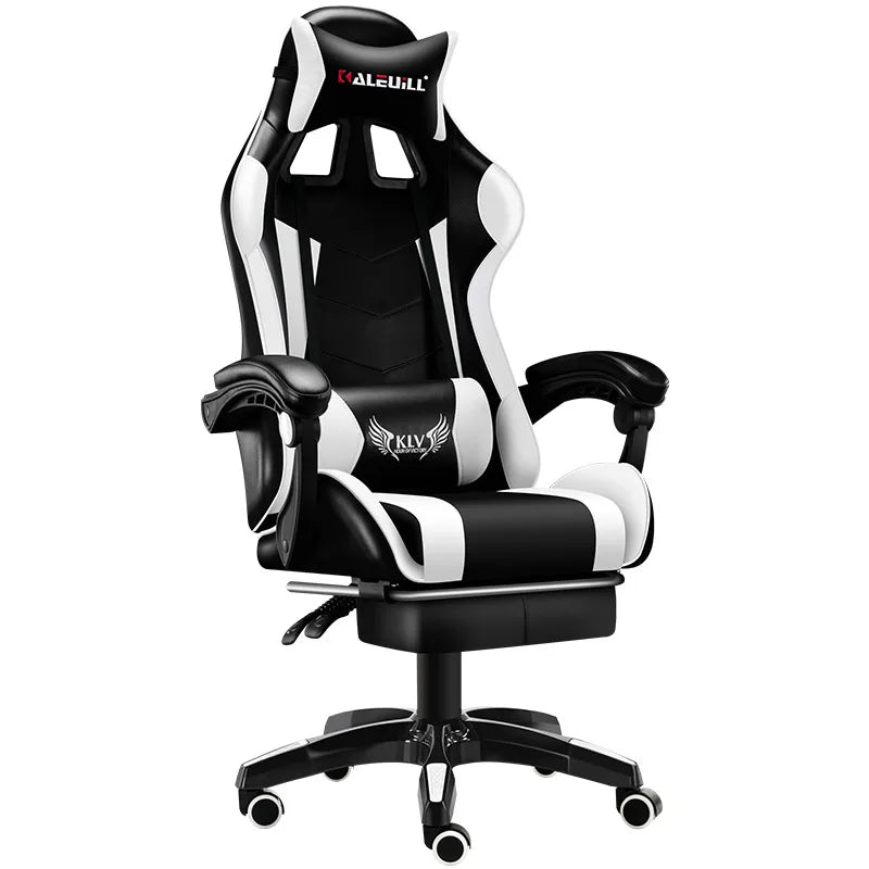 Chaise de jeu ergonomique inclinable en cuir PU, dossier haut avec accoudoirs réglables et soutien lombaire pour bureau à domicile et cybercafé