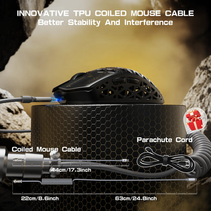 ATTACK SHARK R5Ultra Carbon Fiber Wireless 8K PAW3950MAX Gaming Mouse with 8K Coiled Cable,