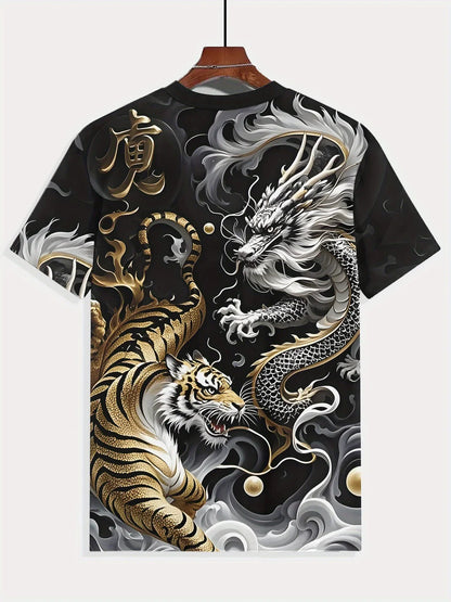 Pánske letné tričko s grafikou Dragon & Tiger Duel, ležérne tričko s krátkym rukávom, módna ležérna košeľa s okrúhlym výstrihom 2025