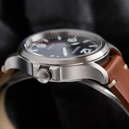 Milifortic Military Watch 39mm NH38 Automatic Mechanical Movement Retro Sapphire Crystal BGW9 Lume Leather Strap 10Bar Watch for Men