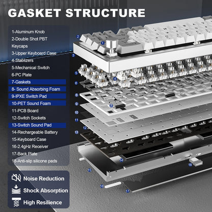 YUNZII AL68 Silver Aluminum Mechanical Gaming Keyboard, QMK/VIA Wireless Keyboard, Hot Swap Gasket Custom Keyboard with Knob