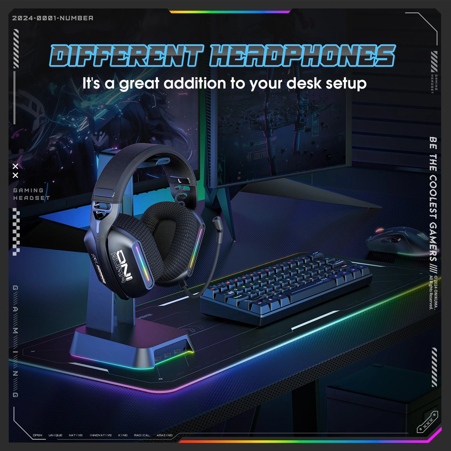 Onikuma GT808 Kabelloses Gaming-Headset RGB – Bluetooth 5.3, 2.4GHz & 3.5mm Gaming-Kopfhörer mit Mikrofon