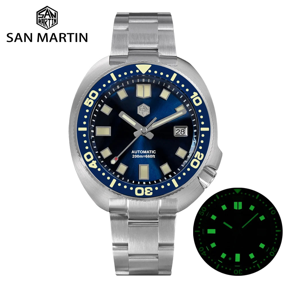 San Martin Turtle Men's Diver Watch 44mm NH35 Automatic Mechanical Wristwatch Sapphire Waterproof 200m Luminous Watches SN0047