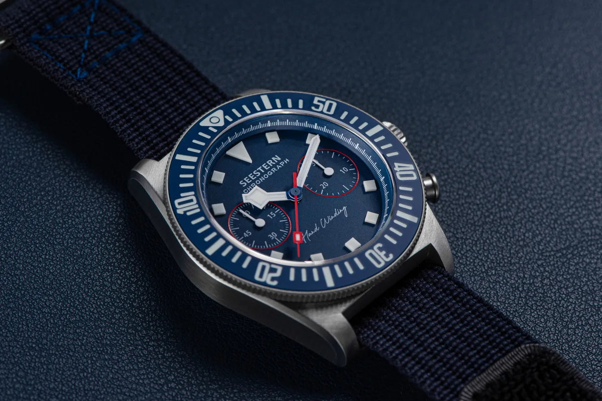 SEESTERN cronógrafo para hombre, reloj mecánico con movimiento Tianjin ST1901, cristal de zafiro, correa de nailon con velcro, esqueleto luminoso