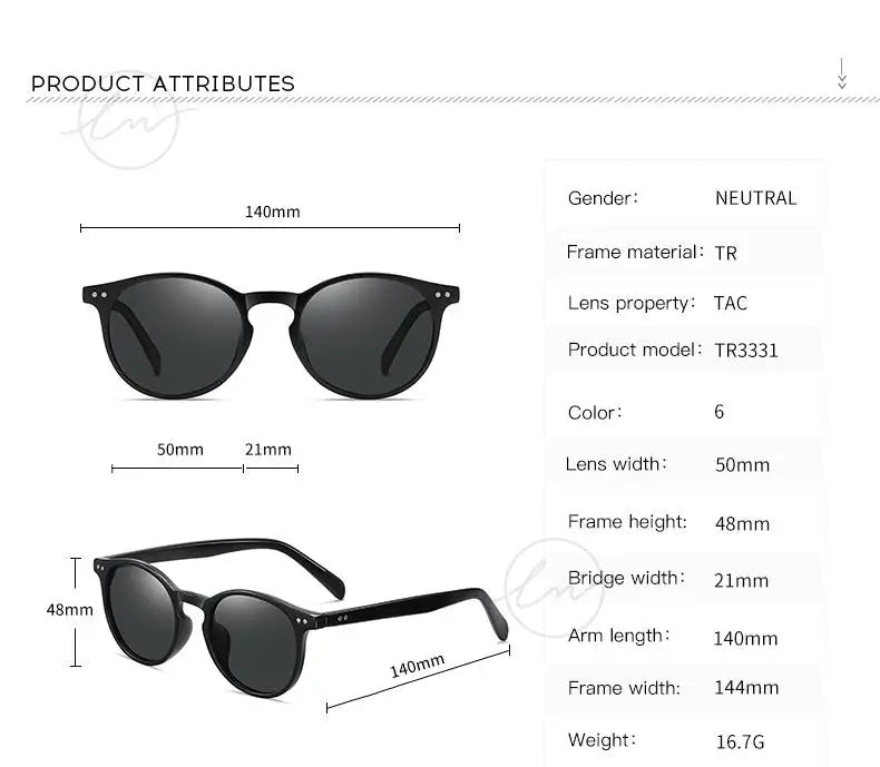 LM Retro runde solbriller til kvinder og mænd, ultralette TR90, polariserede, unisex, kørselsbriller, vintage solbriller, UV400, Gafas De Sol