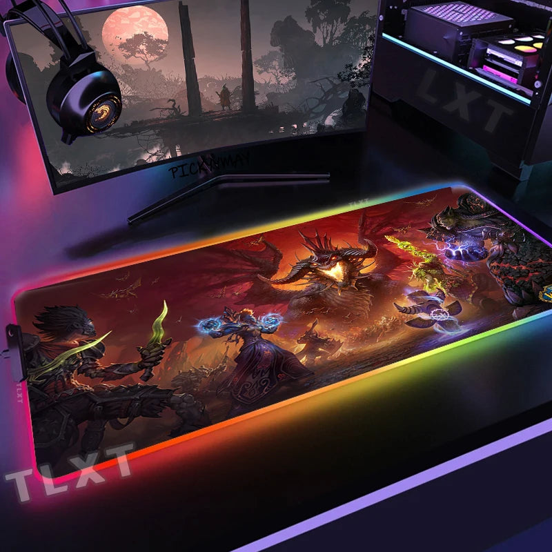World Of Warcraft RGB Mousepad Large Gaming Mousepads Luminous Mouse Pad WOW Big Desk Pad LED Mouse Mat Backlit Keyboard Mats