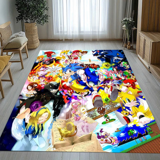 Retro S-Sonic Cartoon Games Living Room Non-Slip Area Rug Soft Carpet for Bedroom Kids Playroom Sofa,Home Decor Doormat Gift
