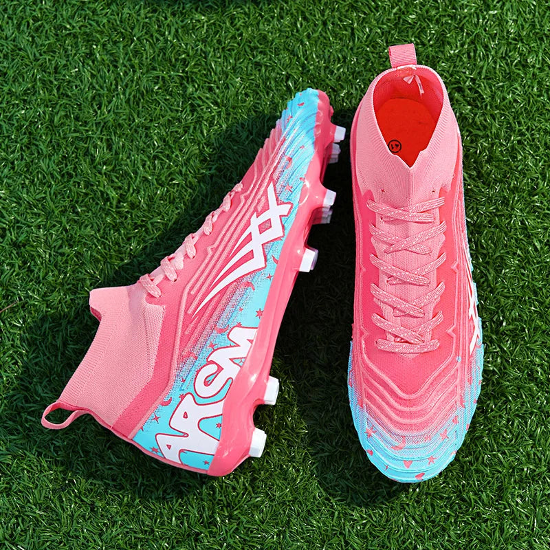 Chaussures de football pour hommes et femmes, chaussures de sport à crampons longs, idéales pour les étudiants, les matchs et l'entraînement.