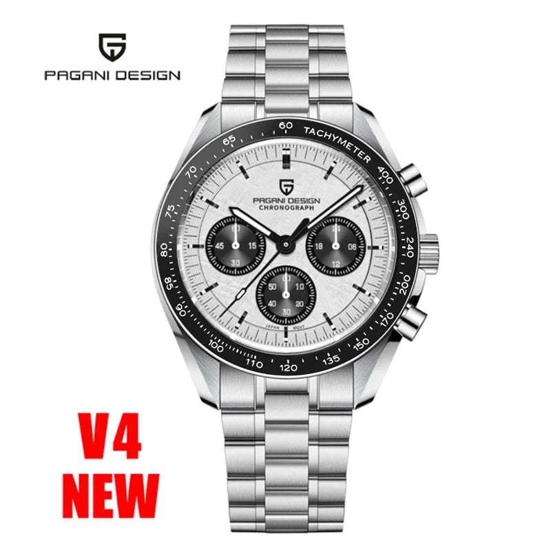 Montre pour homme PAGANI DESIGN « New Moon » – Montre à quartz de luxe, chronographe, verre saphir avec traitement antireflet, lunette en céramique, aiguilles luminescentes